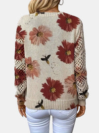 Beatrisa | Women's Floral Knit V-Neck Sweater