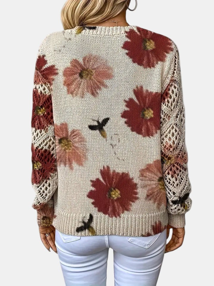 Beatrisa | Women's Floral Knit V-Neck Sweater