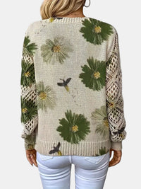 Beatrisa | Women's Floral Knit V-Neck Sweater