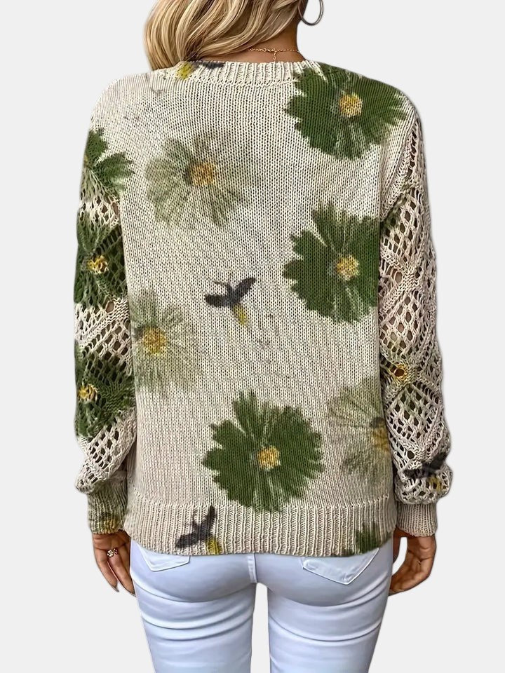 Beatrisa | Women's Floral Knit V-Neck Sweater