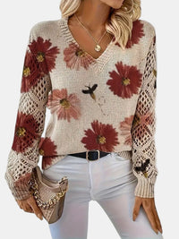 Beatrisa | Women's Floral Knit V-Neck Sweater