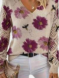 Beatrisa | Women's Floral Knit V-Neck Sweater