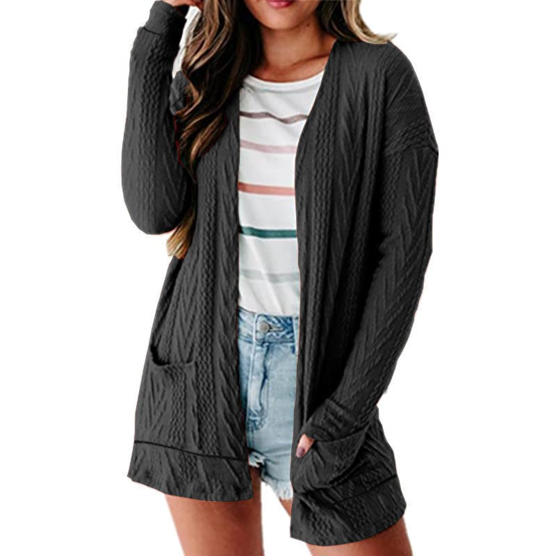 Beatrisa | Women's Pockets Knit Modern Cardigan in Black