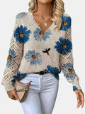 Beatrisa | Women's Floral Knit V-Neck Sweater