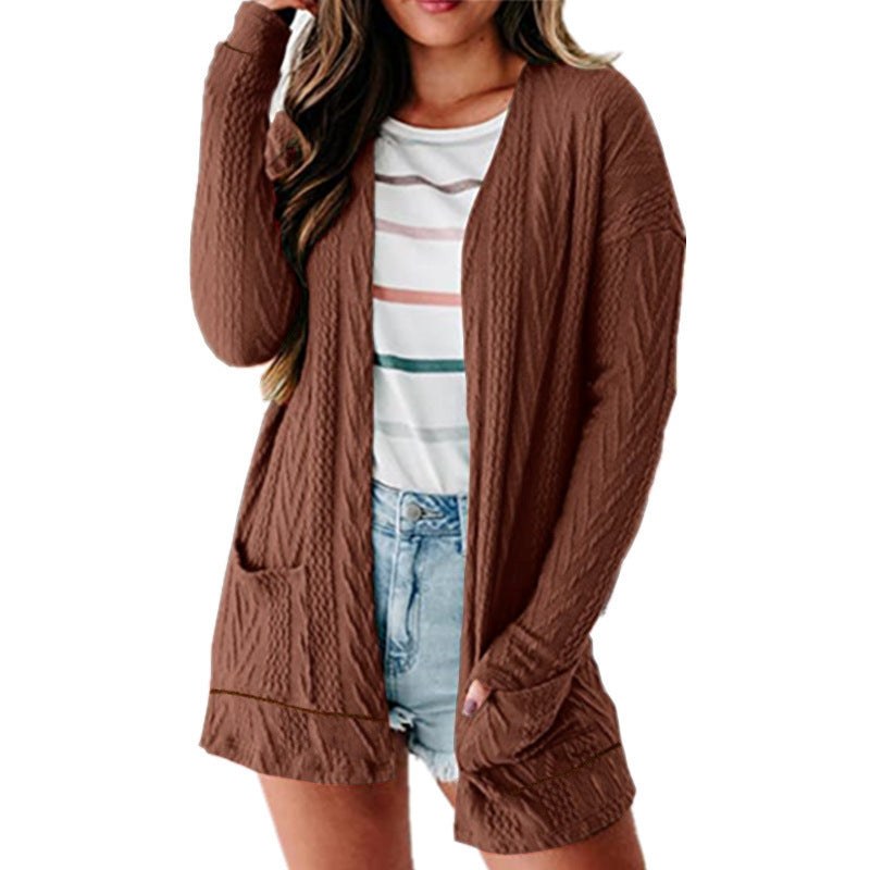 Beatrisa | Women's Pockets Knit Modern Cardigan in Brown