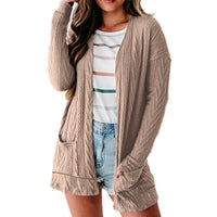 Beatrisa | Women's Pockets Knit Modern Cardigan in Khaki