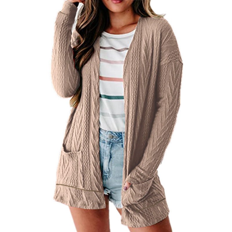 Beatrisa | Women's Pockets Knit Modern Cardigan in Khaki