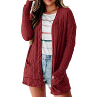 Beatrisa | Women's Pockets Knit Modern Cardigan in Wine Red