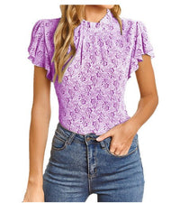 Belinda | Women's Ruffle Detail Floral Elegant Blouse Top in Purple