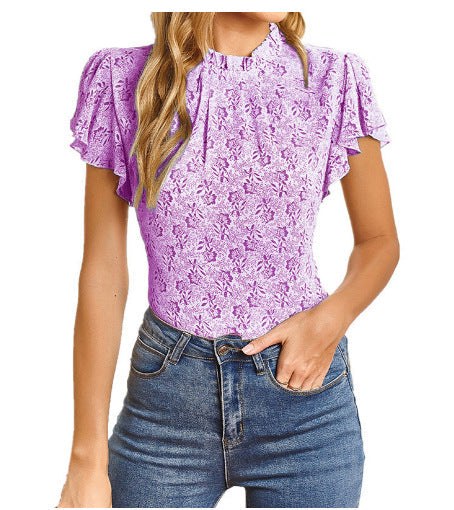 Belinda | Women's Ruffle Detail Floral Elegant Blouse Top in Purple