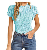 Belinda | Women's Ruffle Detail Floral Elegant Blouse Top in Sky Blue