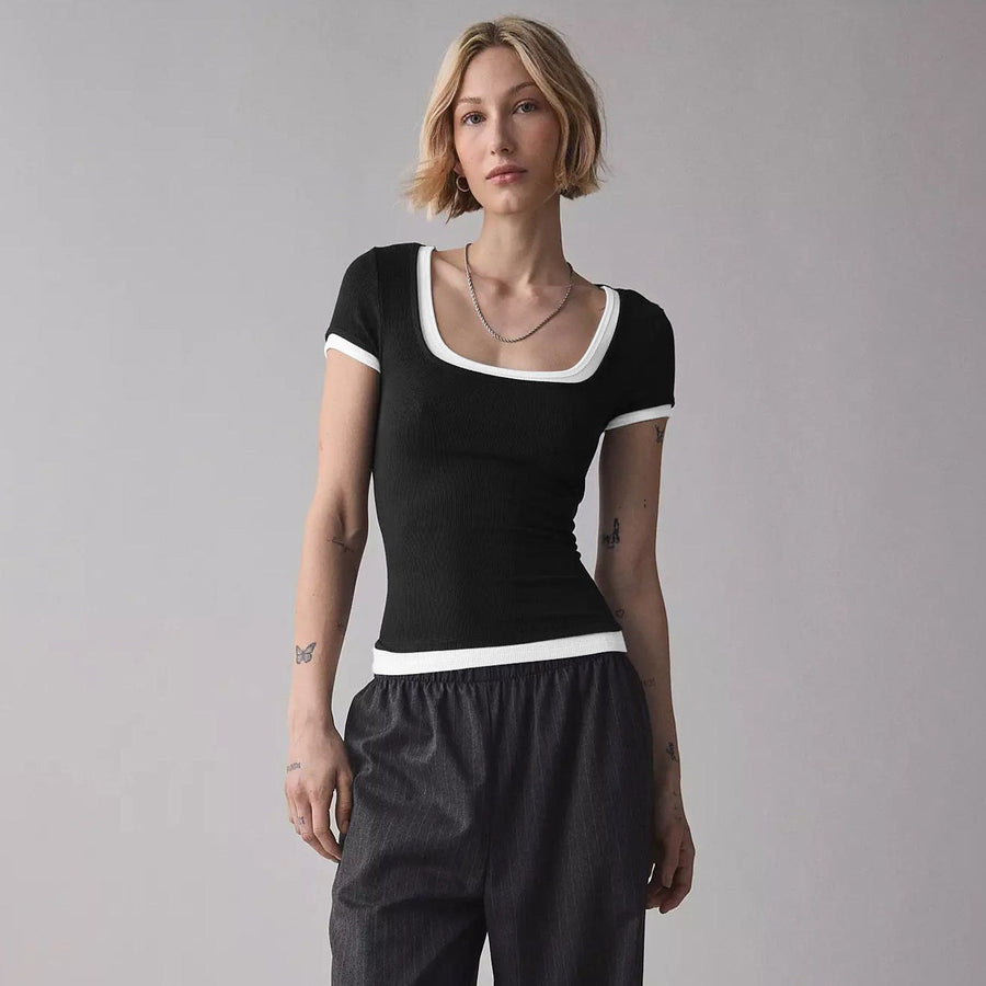 Belisa | Women's Crew Neck Bodycon Top in Black