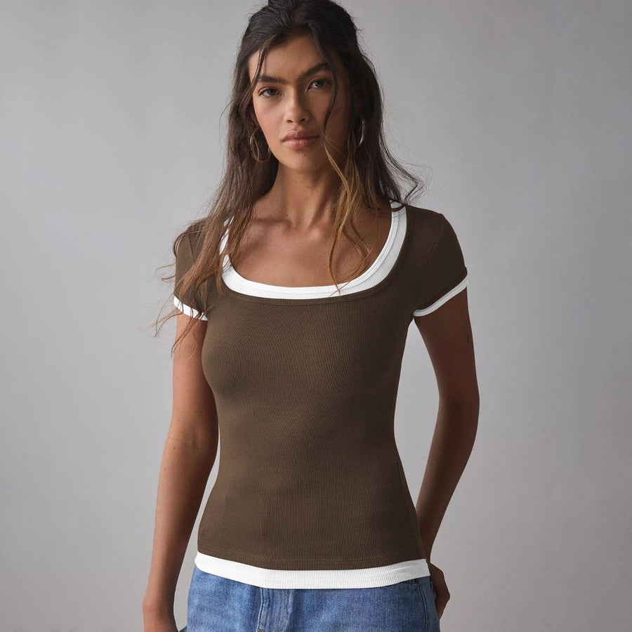 Belisa | Women's Crew Neck Bodycon Top in Coffee
