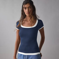 Belisa | Women's Crew Neck Bodycon Top in Soft Blue