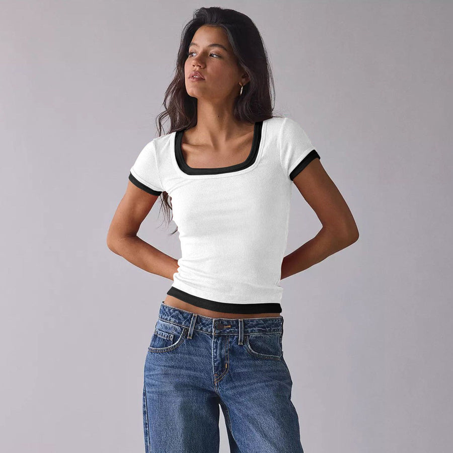 Belisa | Women's Crew Neck Bodycon Top in White