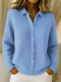 Bellamira | Women's Full Button-Front Closure Sweater in Blue