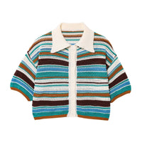 Bellamira | Women's Striped Knit Shorts in Blue