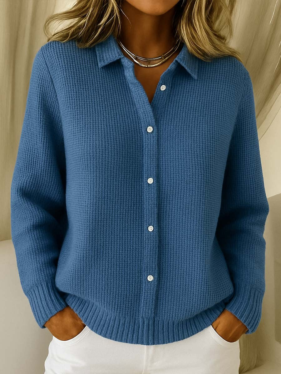 Bellamira | Women's Full Button-Front Closure Sweater in Navy Blue