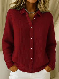 Bellamira | Women's Full Button-Front Closure Sweater in Red
