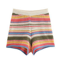 Bellamira | Women's Striped Knit Shorts in Red