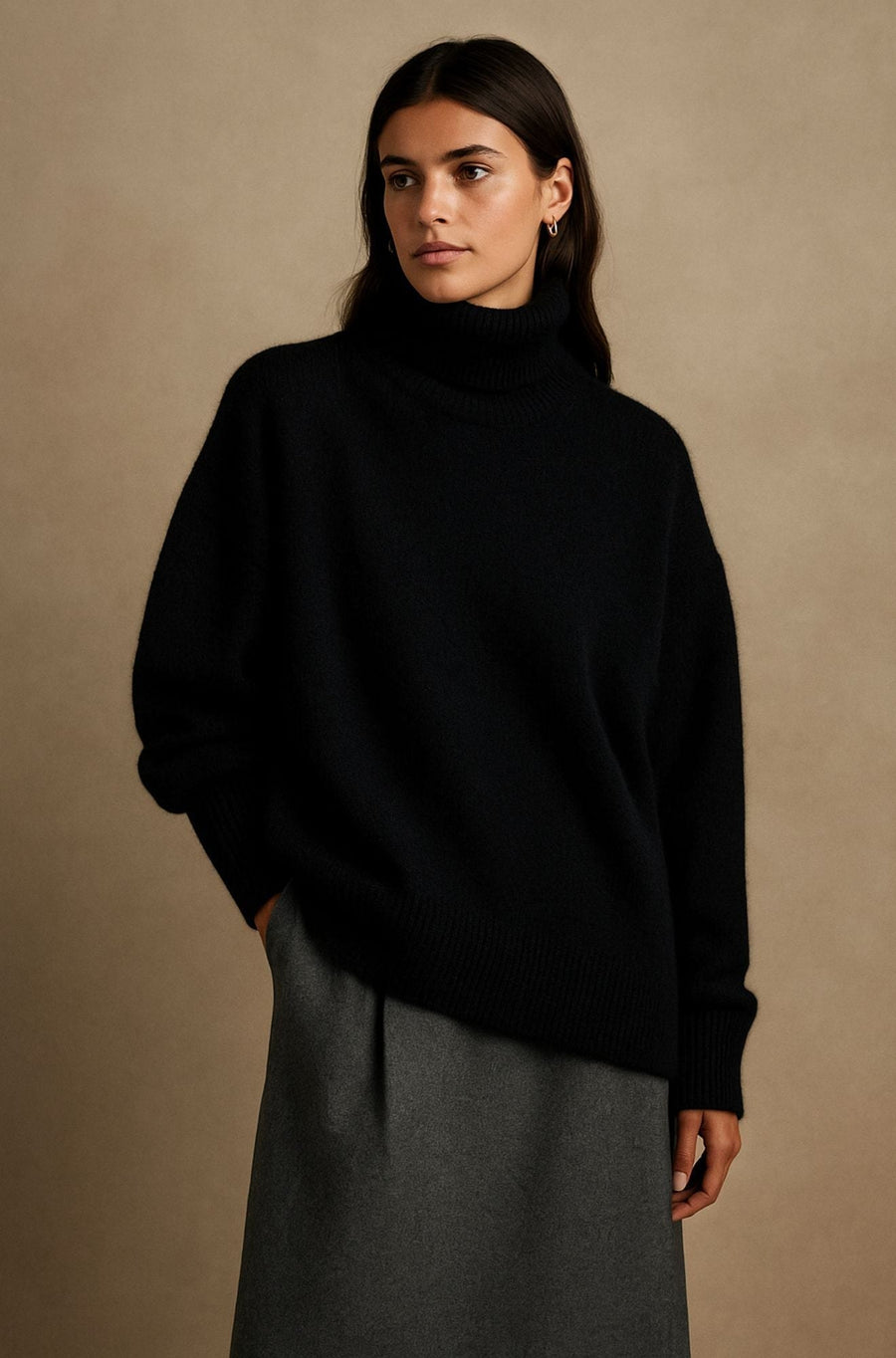 Belphoebe | Women's High Turtleneck Collar Sweater in Black