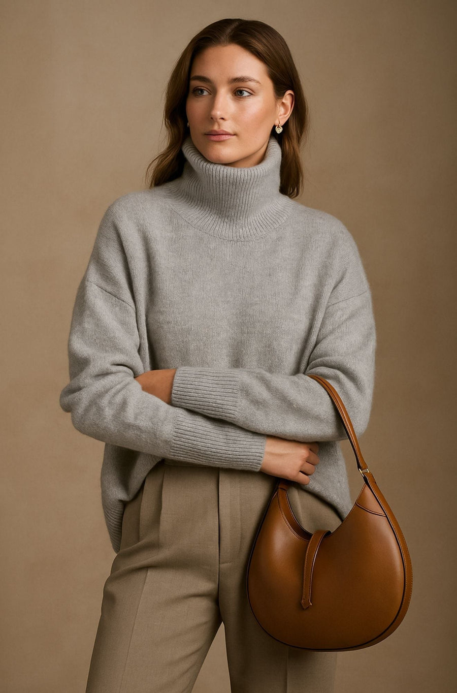 Belphoebe | Women's High Turtleneck Collar Sweater in Gray