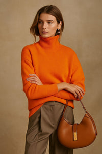 Belphoebe | Women's High Turtleneck Collar Sweater in Orange
