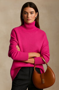 Belphoebe | Women's High Turtleneck Collar Sweater in Pink