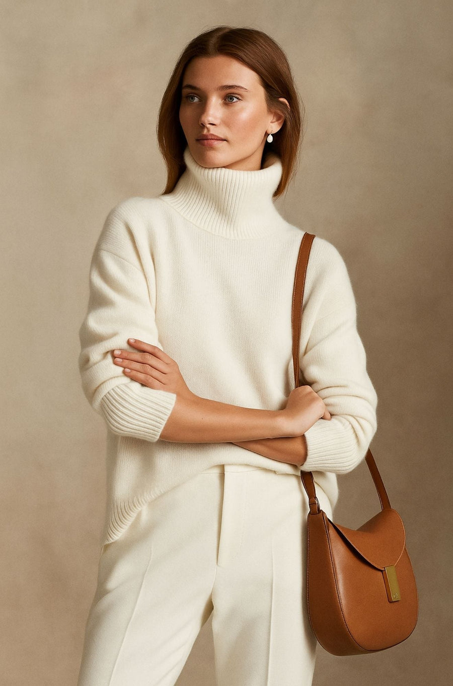 Belphoebe | Women's High Turtleneck Collar Sweater in White