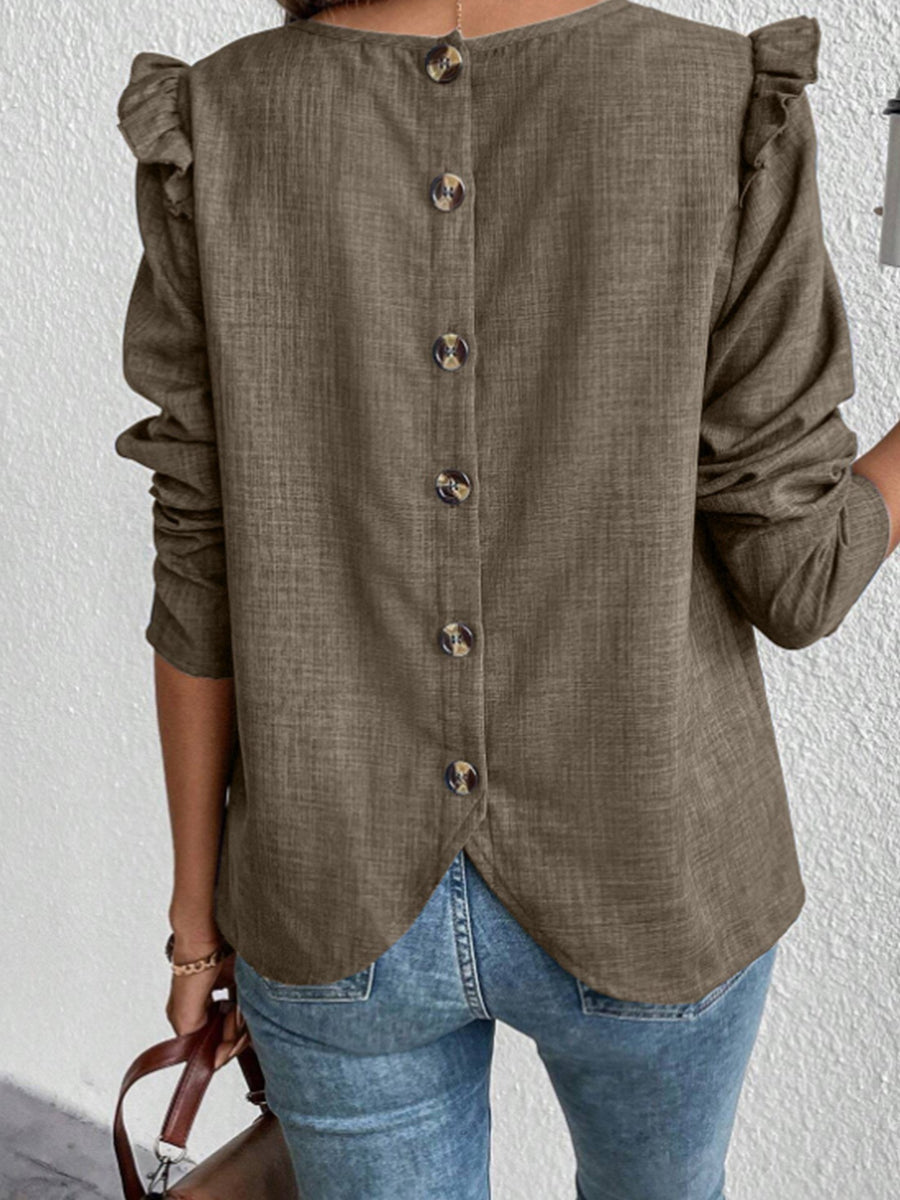 Benedetta | Women's Crew Neck Ruffle Detail Elegant Blouse