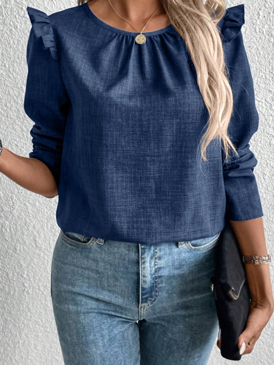 Benedetta | Women's Crew Neck Ruffle Detail Elegant Blouse