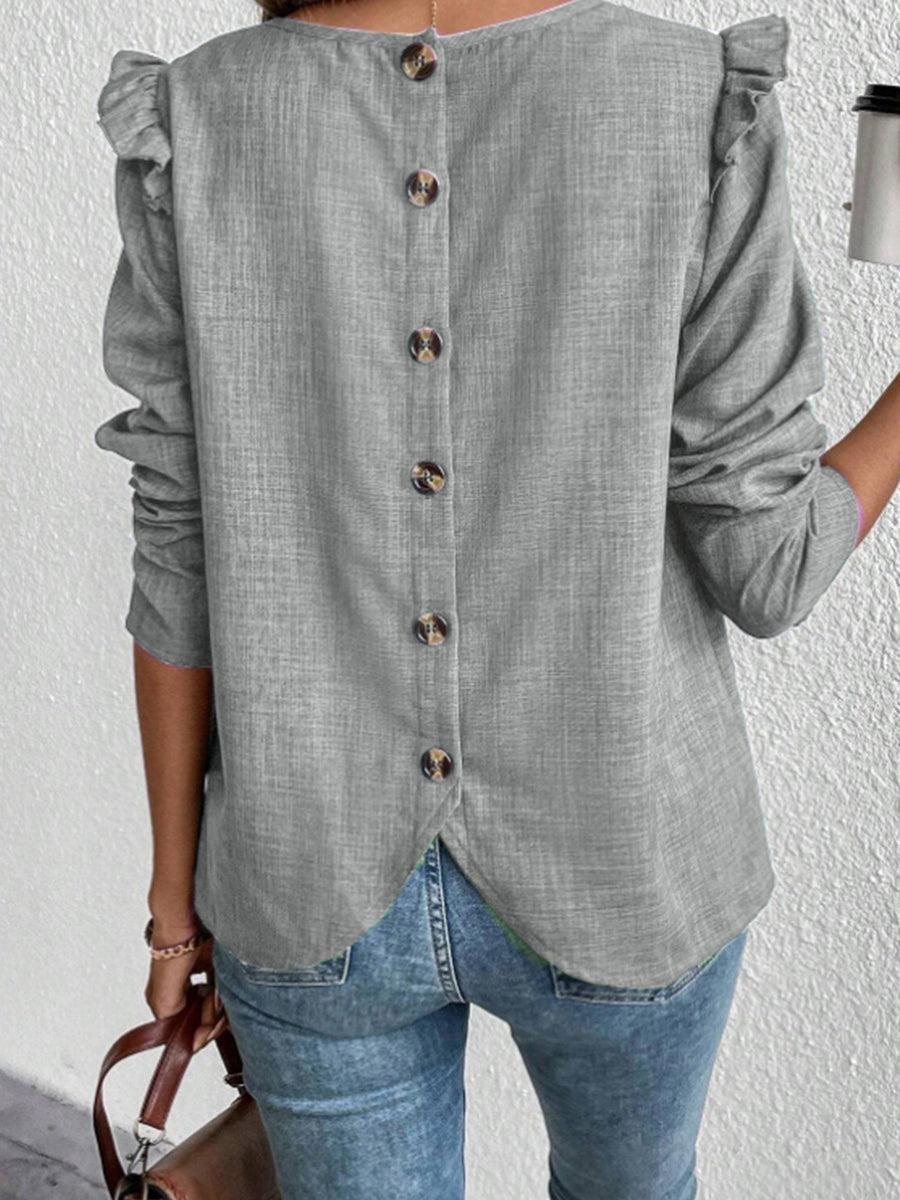 Benedetta | Women's Crew Neck Ruffle Detail Elegant Blouse