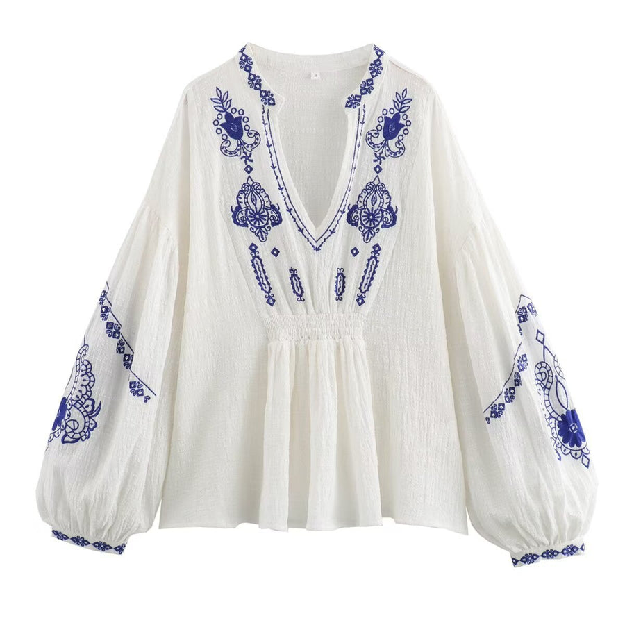 Benedetta | Women's Voluminous Floral Blouse in White