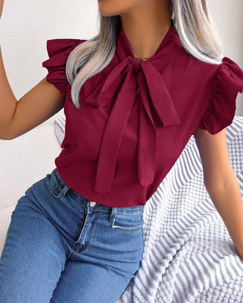 Benedetta | Women's Ruffle Detail Chic Blouse in Wein Green