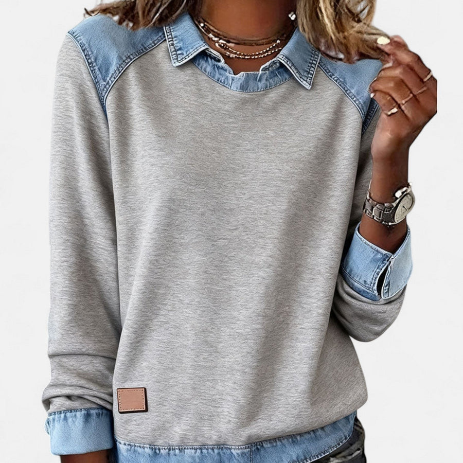 Benedikta | Women's Layered Collar Detail Sweater in Gray