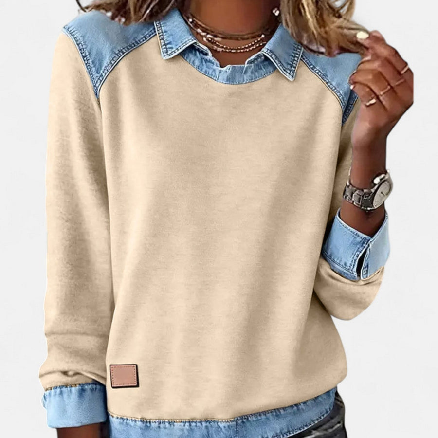 Benedikta | Women's Layered Collar Detail Sweater in Khaki