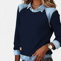 Benedikta | Women's Layered Collar Detail Sweater in Navy Blue