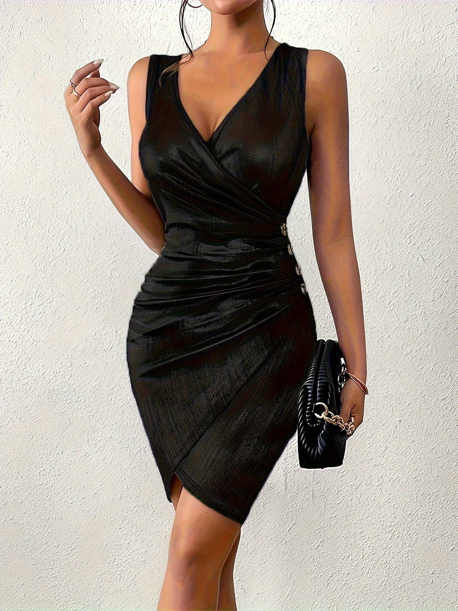 Benigna | Women's Bodycon Ruched Elegant Wrap Dress in Black
