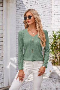 Berangere | Women's Button Detail Blouse Top in Green