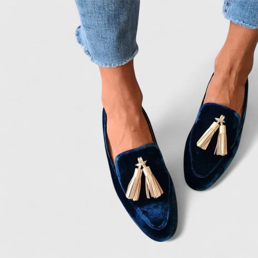 Berenice | Women's Flat Tassel Slip-On Loafers in Blue