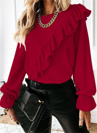 Bernadette | Women's Voluminous Ruffle Blouse in Wine Red