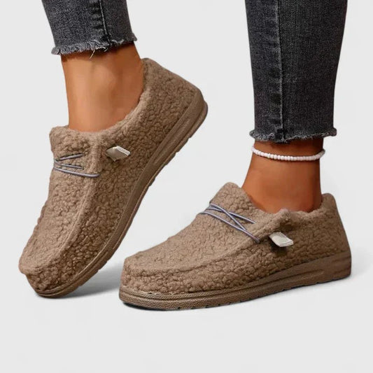 Bernadette | Women's Flat Textured Slip-On Loafers in Khaki