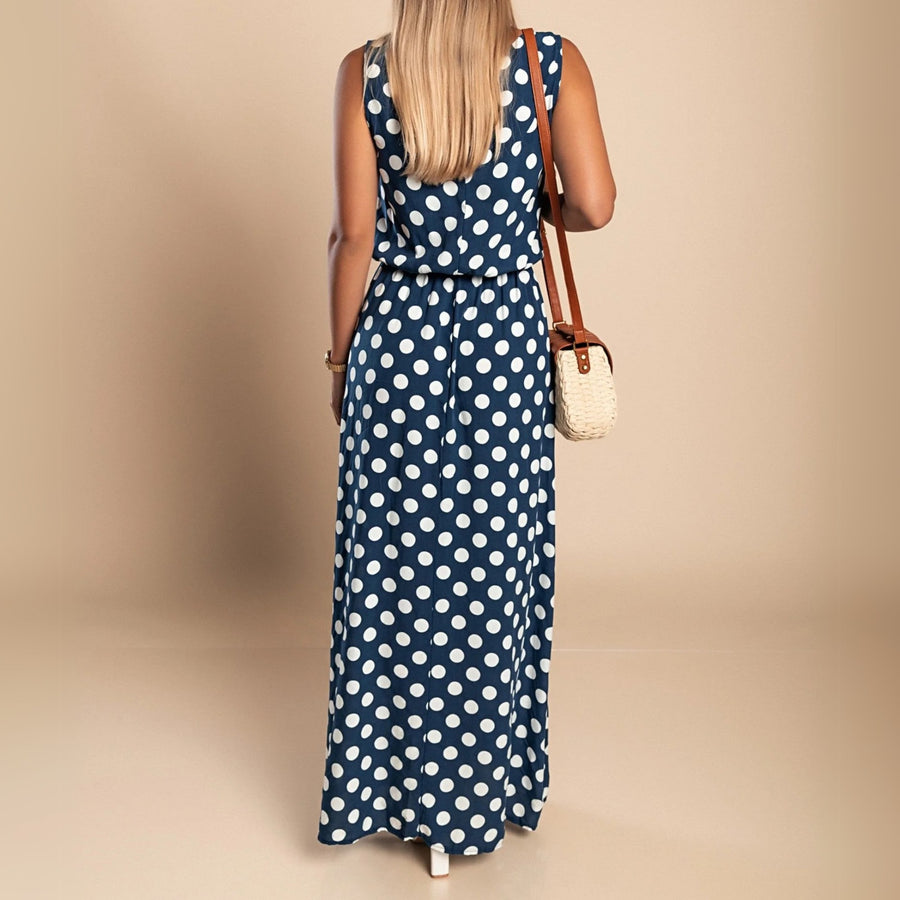 Berthe | Women's Sleeveless Maxi Polka Dot Print Dress