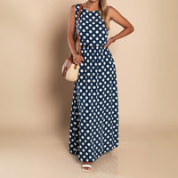 Berthe | Women's Sleeveless Maxi Polka Dot Print Dress in Blue
