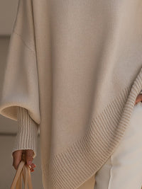 Berthild | Women's Oversized Poncho Ribbed Trim Sweater
