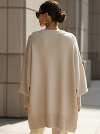 Berthild | Women's Oversized Poncho Ribbed Trim Sweater