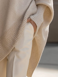 Berthild | Women's Oversized Poncho Ribbed Trim Sweater