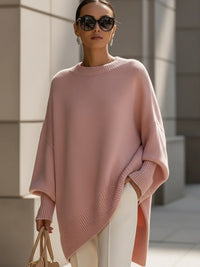 Berthild | Women's Oversized Poncho Ribbed Trim Sweater