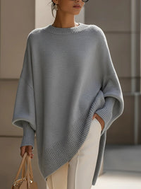 Berthild | Women's Oversized Poncho Ribbed Trim Sweater
