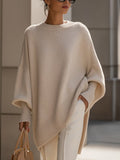Berthild | Women's Oversized Poncho Ribbed Trim Sweater